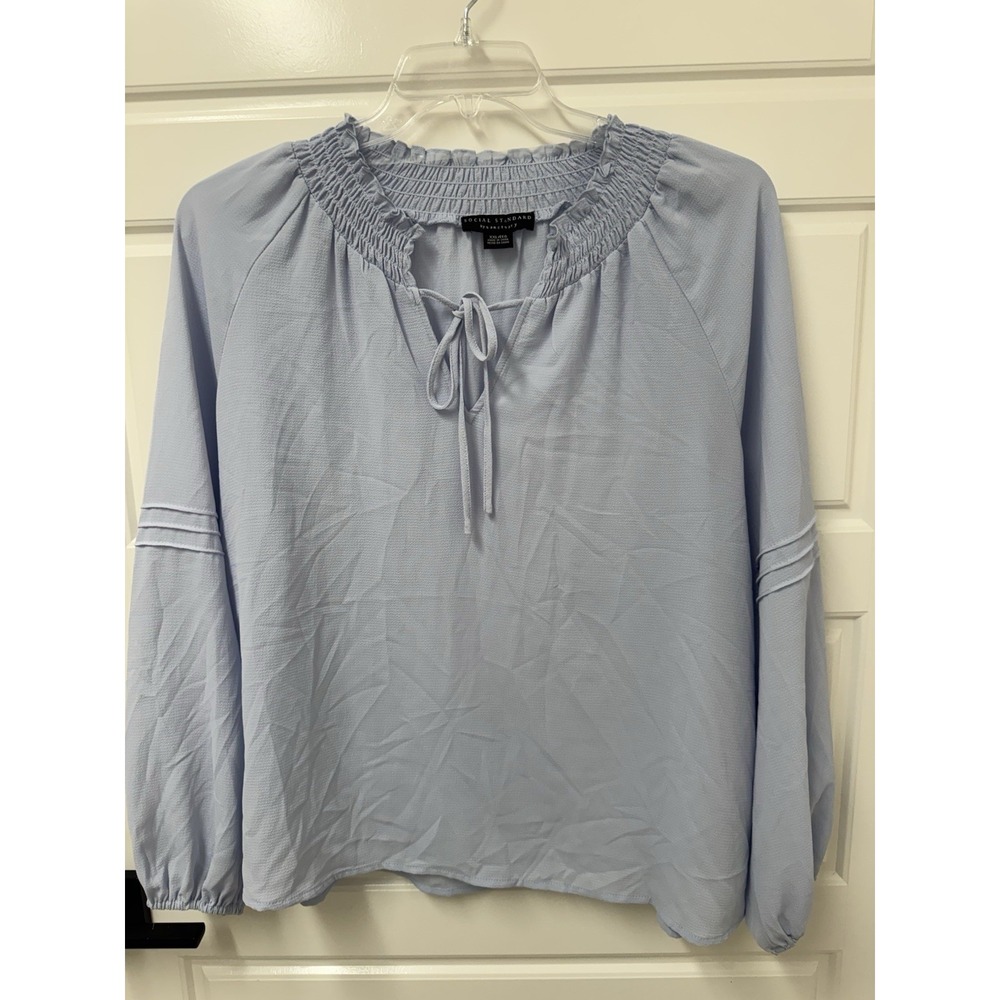 XXL 2X Social Standard By Sanctuary Blouse Top Tunic V-neck Tie Stretch Blue A0